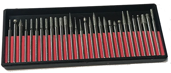 Mastercraver Rotary Tool Accessories Diamond Burr Set - 1/8" (3.2mm) Shank - Medium 100 Grit - 30 Pc - Promax #24-08075