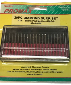 Mastercraver Diamond Burr Set - 3/32" (2.5mm) Shank - Medium 100 Grit - 20 Pc - Promax #24-06085