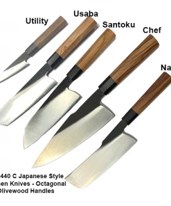 YAI Kitchen Knives And Other Specialty Knives WW DOJO JAPANESE STYLE * KNIFE Set 5 PC - African Blackwood / Olivewood OCTAGONAL HANDLE - 440C S.S. - COMPLETED KNIFECKWOOD & OL