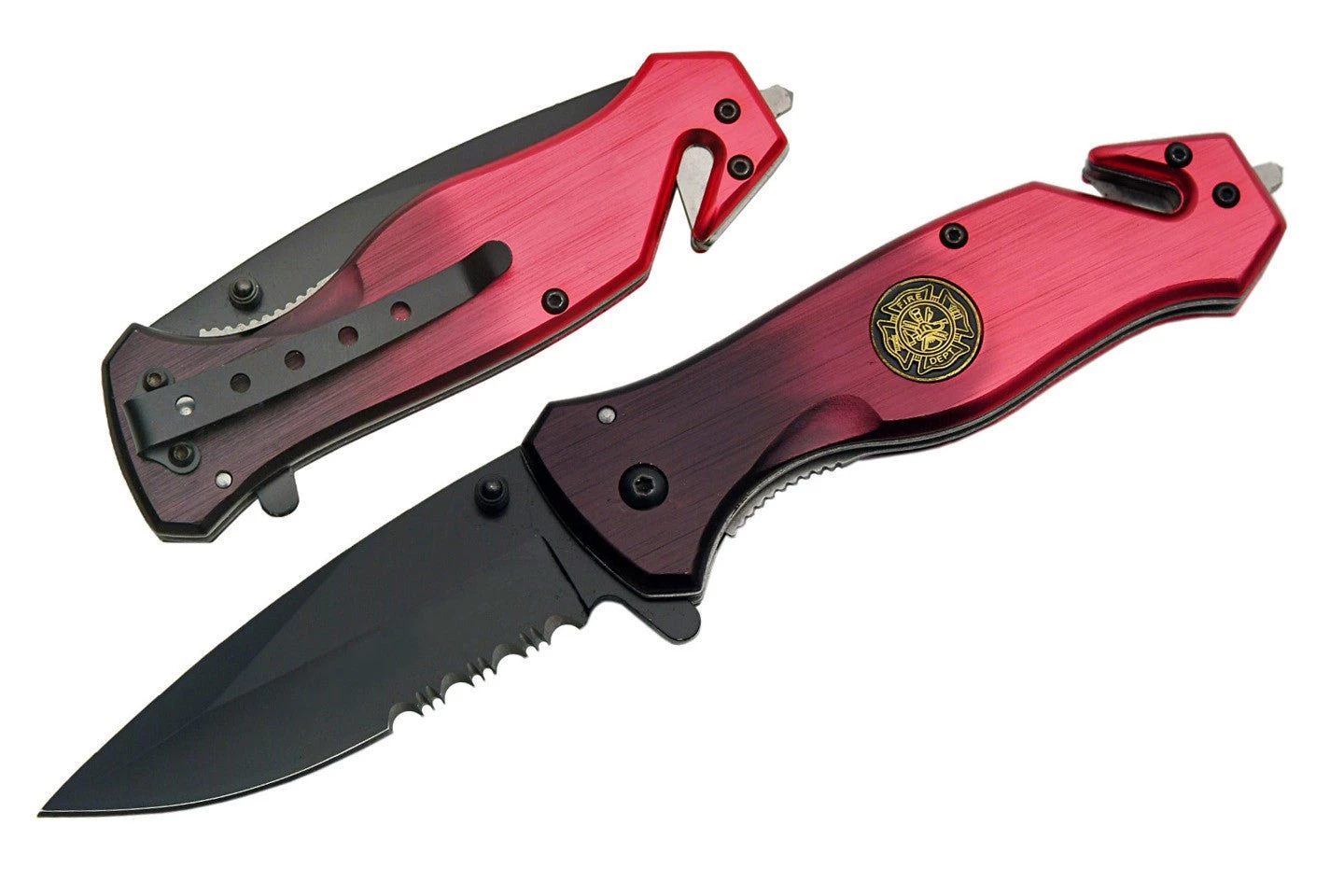 Premium Knife Supply 4.5" "Fire Rescue" Rescue Knife Limited Edition - Red/Black Knives Completed 2 Premium Knife Supply 4.5" "Fire Rescue" Rescue Knife Limited Edition - Red/Black Knives Completed
