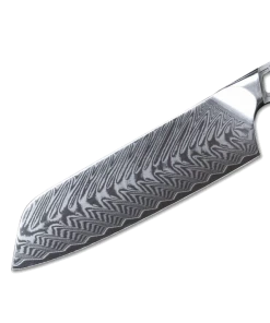 Premium Knife Supply * VG10 Fish Bone Pattern - Santoku Chef Knife Blank - Flat Side - 12" OAL - 7" Cut