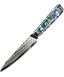 Buy Out *WW Dojo Utility Knife - Complete Knife With Abalone In Resin Handles And Mosaic Pin - AUS-10 Damascus Steel
