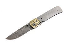 Premium Knife Supply Knife Kits Damascus Folder Brass Bolster - Aztec