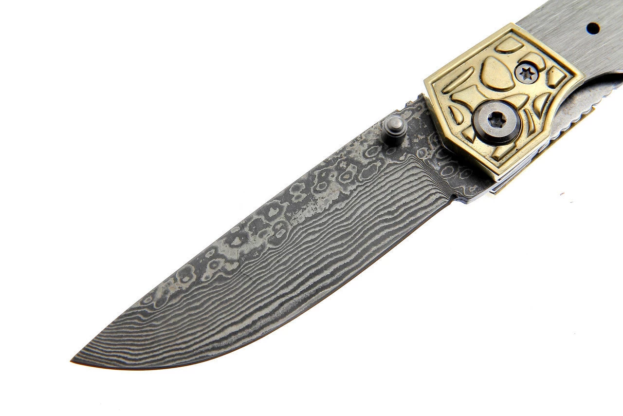 Premium Knife Supply Knife Kits Damascus Folder Brass Bolster - Aztec 2 Premium Knife Supply Knife Kits Damascus Folder Brass Bolster - Aztec