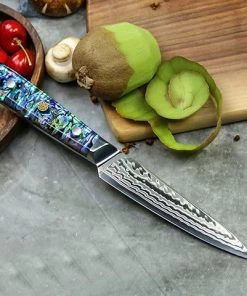 Buy Out *WW Dojo Utility Knife - Complete Knife With Abalone In Resin Handles And Mosaic Pin - AUS-10 Damascus Steel