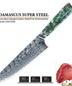 Buy Out Monthly Sales *WW Dojo Gyuto Chef Knife - Complete Knife With Abalone In Resin Handles And Mosaic Pin - AUS-10 Damascus Steel